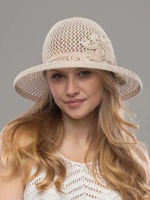 JASHAR TEXTILE Шляпа летняя ажурная с широкими полями пляжная, бежевый, фото 2