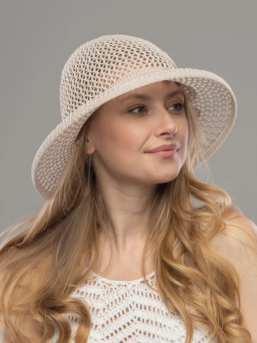 JASHAR TEXTILE Шляпа летняя ажурная с широкими полями пляжная, бежевый, фото 3
