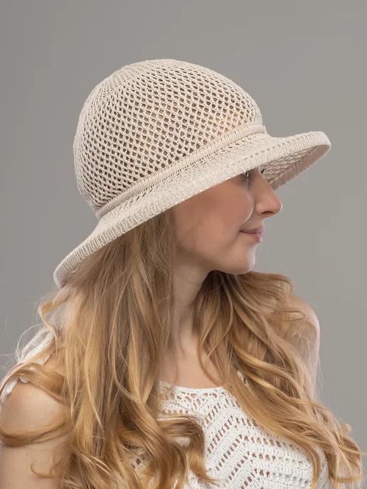 JASHAR TEXTILE Шляпа летняя ажурная с широкими полями пляжная, бежевый, фото 4