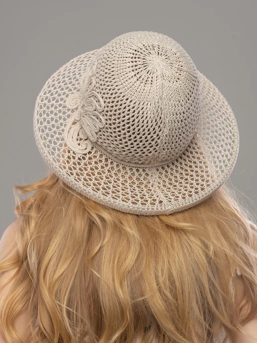 JASHAR TEXTILE Шляпа летняя ажурная с широкими полями пляжная, бежевый, фото 5