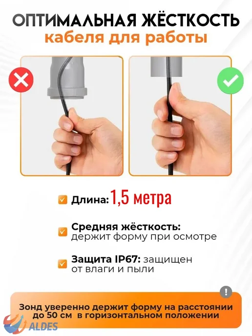 Видеоэндоскоп жесткий кабель Эндоскоп автомобильный для смартфона поворотный HD, черный, фото 7
