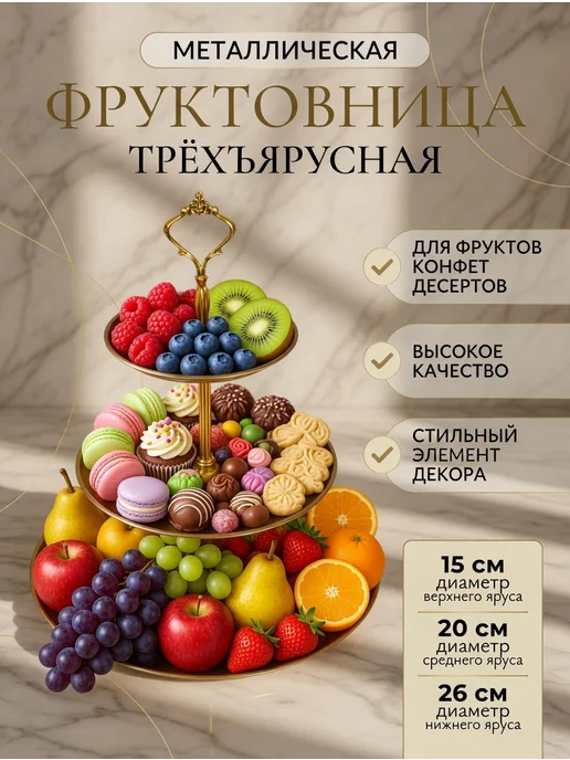 Фруктовница металлическая черная 25х10 см, желтый