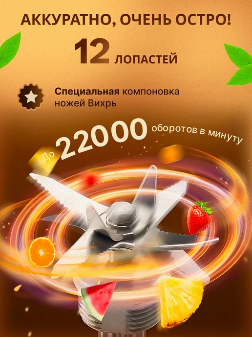 Xiaomi Портативный блендер для смузи усиленный 12 ножей, вариант, фото 6