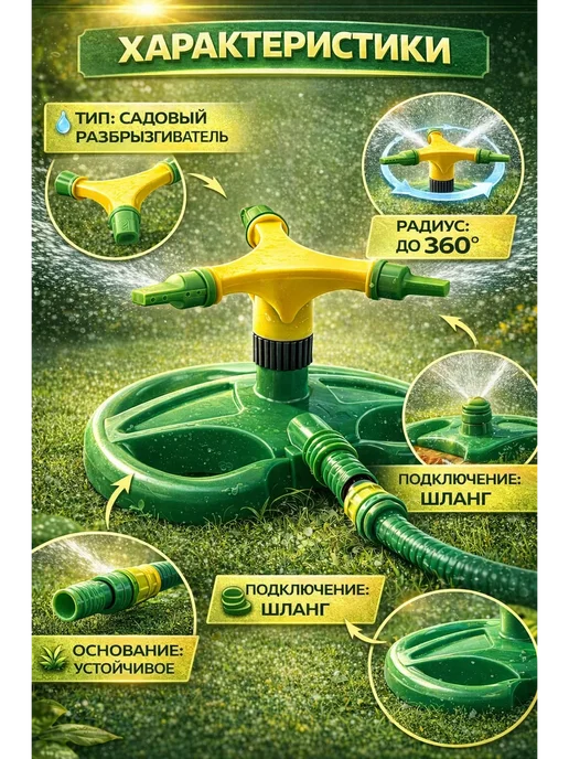 ААА7 Разбрызгиватель для полива 360° садовый, зеленый, фото 2