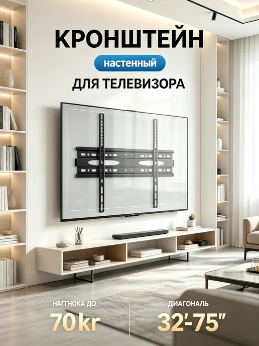 KRONI Кронштейн настенный для ТВ, стальной, черный, черный