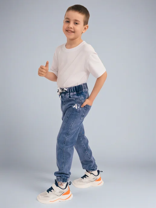Джинсы детские на резинке, синий, фото 4