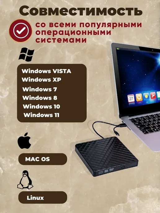 Techno shop Внешний дисковод CD DVD RW оптический привод USB 3.0, вариант, фото 2