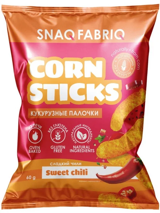 SNAQ FABRIQ Снеки Кукурузные палочки Corn Sticks 4 x 60 г, Сладкий чили, 4x60, фото 2