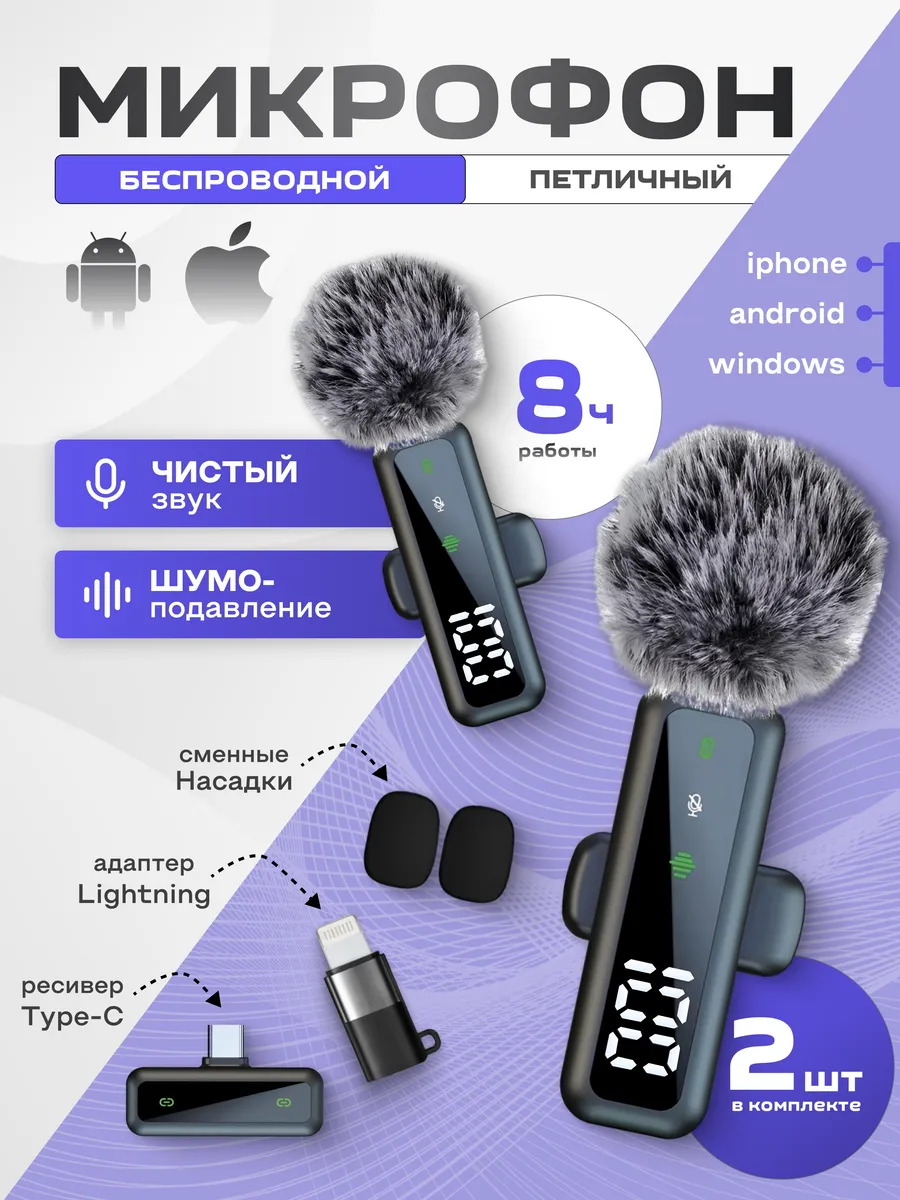 Микрофон петличный беспроводной для телефона