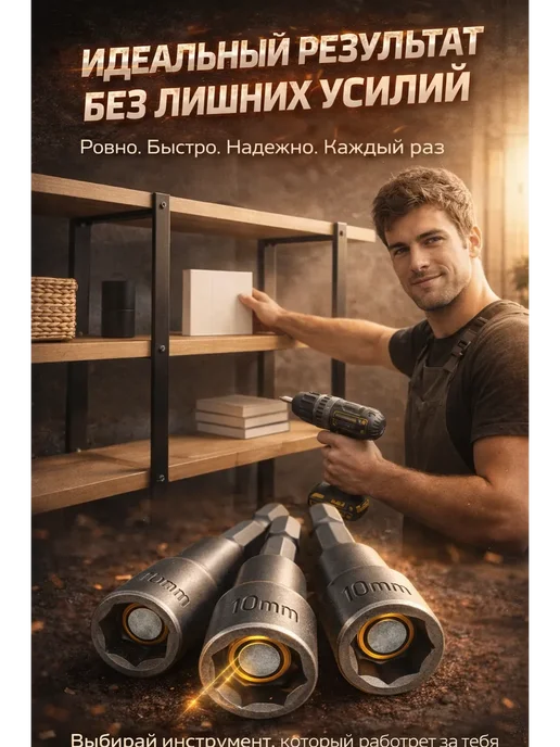 гаму06 Набор магнитных бит с торцевой головкой 10 мм, 5 шт, 5 шт, фото 3