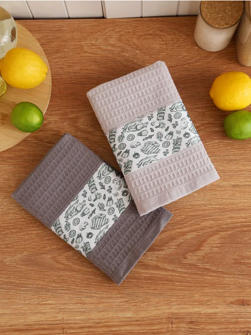 ROOX Полотенце кухонное вафельное с рисунком набор 4 шт 40х60 см, 40x60 см, 4 шт, фото 8