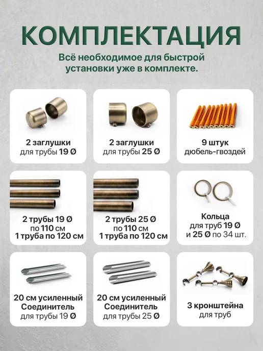 Прима Дом Карниз для штор и гардин двухрядный металлический 340 см, желтый, фото 5