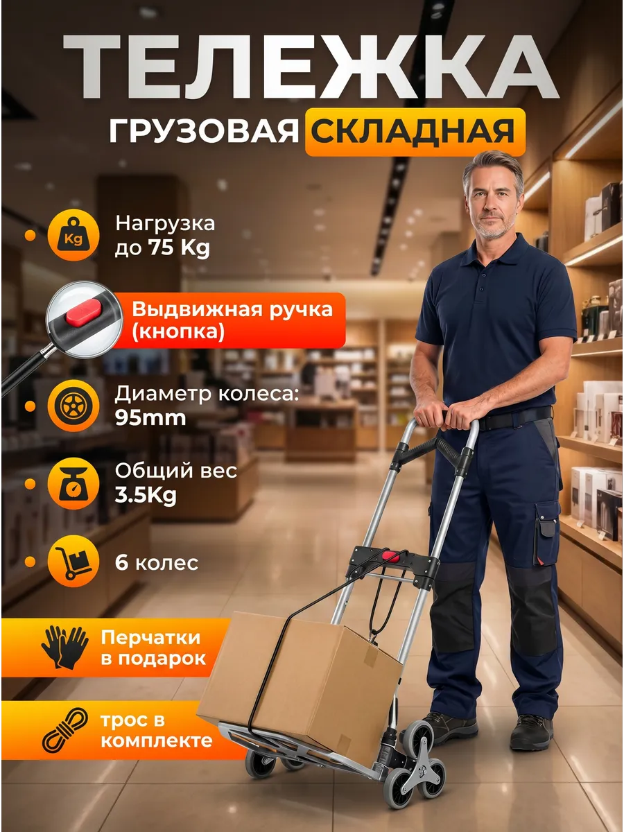 Складная грузовая тележка 75 кг