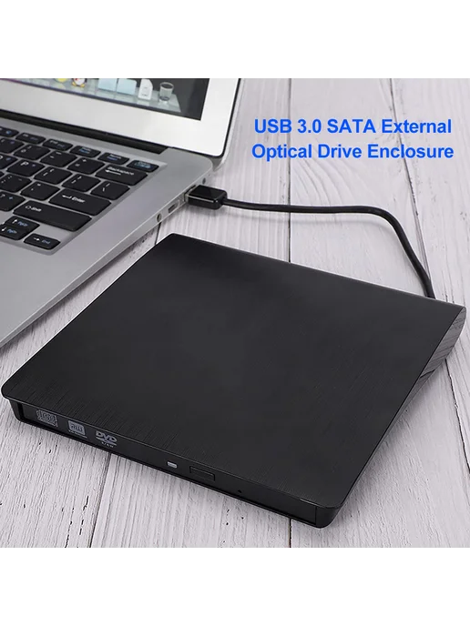Внешний оптический привод USB 3.0 для SATA DVD CD-RW (чёрный, черный, фото 5