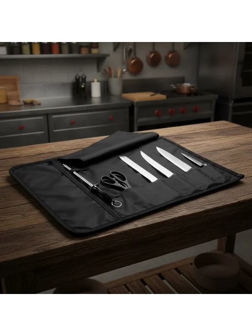 Uni Skin Сумка скрутка для ножей поварская чехол органайзер кейс, черный, фото 2