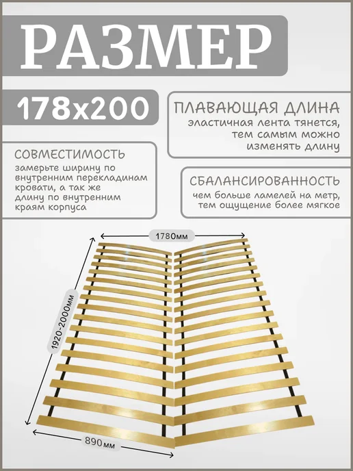 Реечное дно кроватное основание "ЛамельСон", 160х200 см, 178x200 см, фото 2