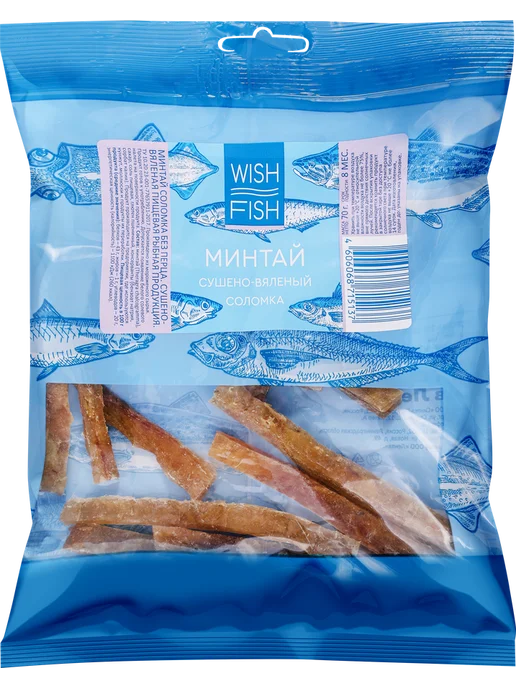 Минтай сушено-вяленый WISH FISH соломка, 70г, 70 г, в упаковке 600 г, фото 2