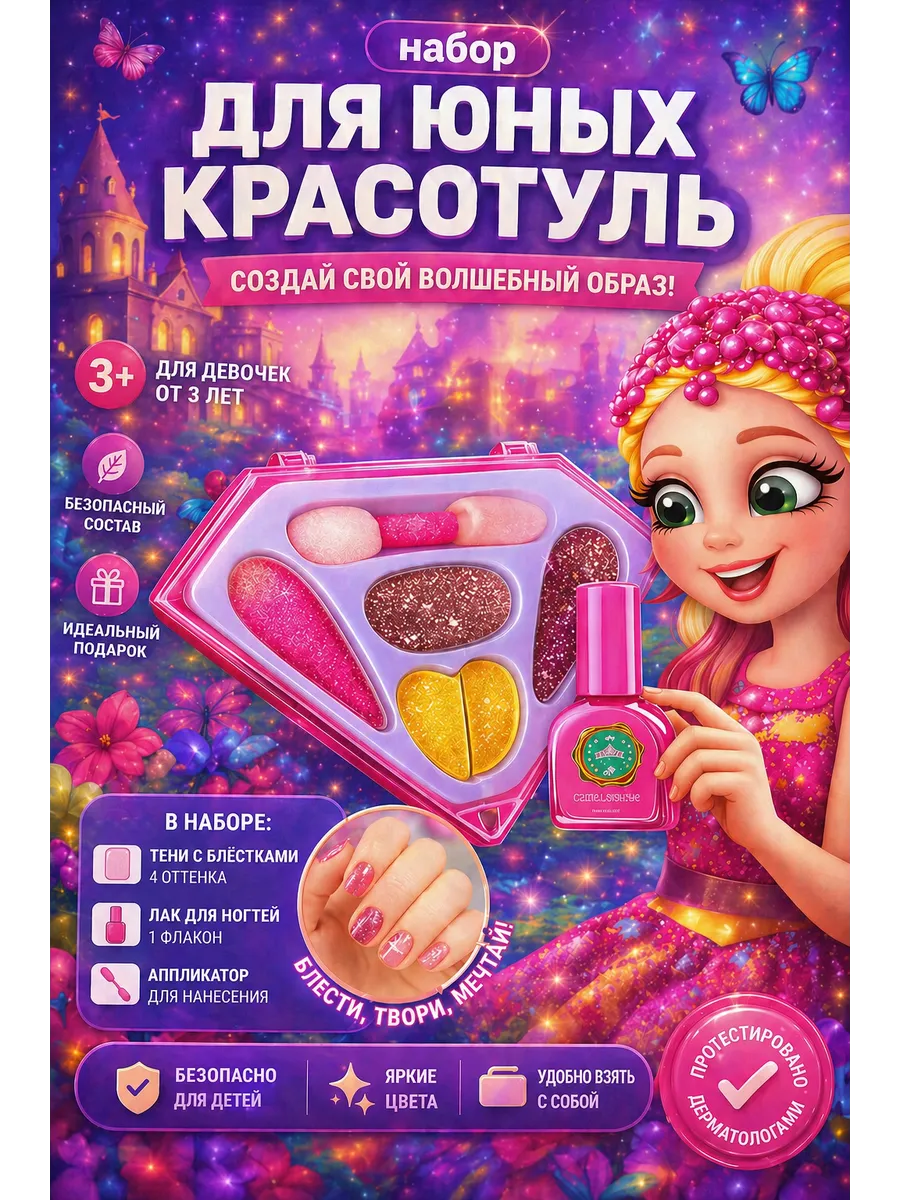 Набор косметики для девочек 3+ тени с блестками