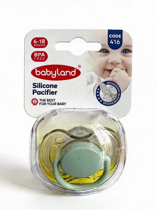 Baby Land Пустышка ортодонтическая скошенная силиконовая 6-18мес, зеленый, фото 2