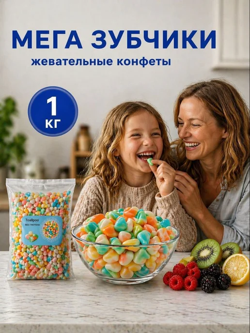 BOOMBOO Конфеты жевательные фруктовые ЗУБЧИКИ 1 кг, 1 кг
