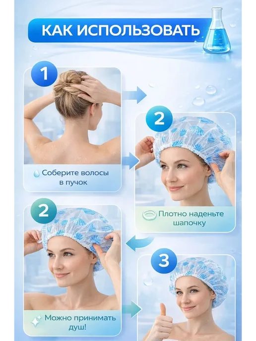 ДОМ акция Шапочка для душа защита волос от воды и влаги, голубой, фото 3