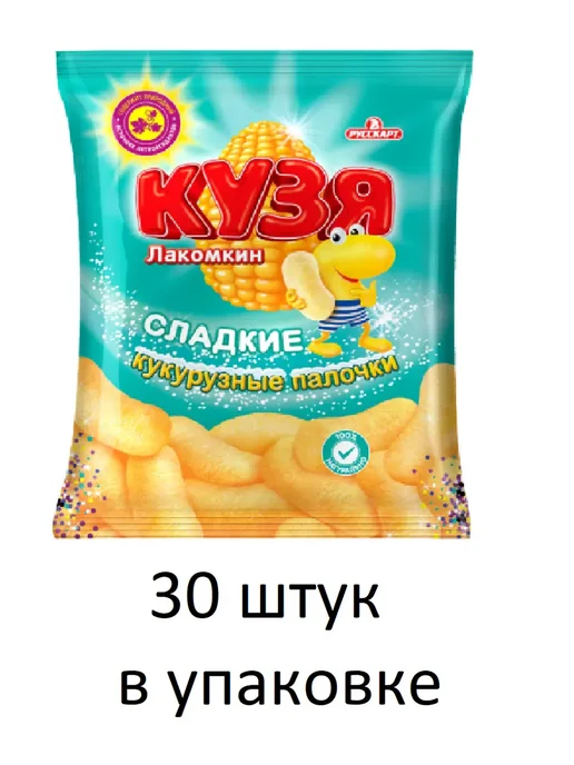 РУССКАРТ Кукурузные палочки Кузя Лакомкин, 100г, 15 шт, 38 г, 30 шт