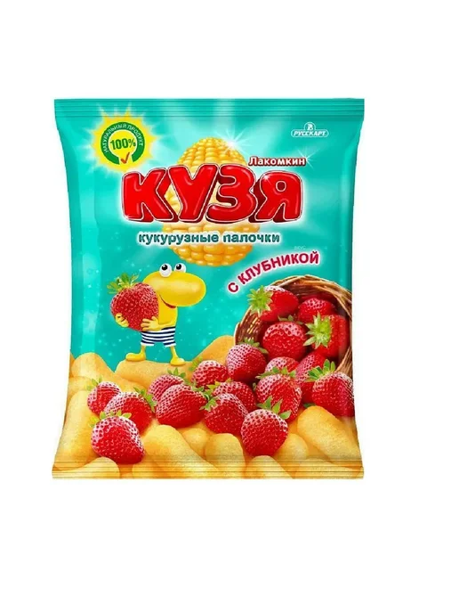 РУССКАРТ Кукурузные палочки Кузя Лакомкин клубника, 100г, 15 шт, 100 г, 15 шт, фото 2