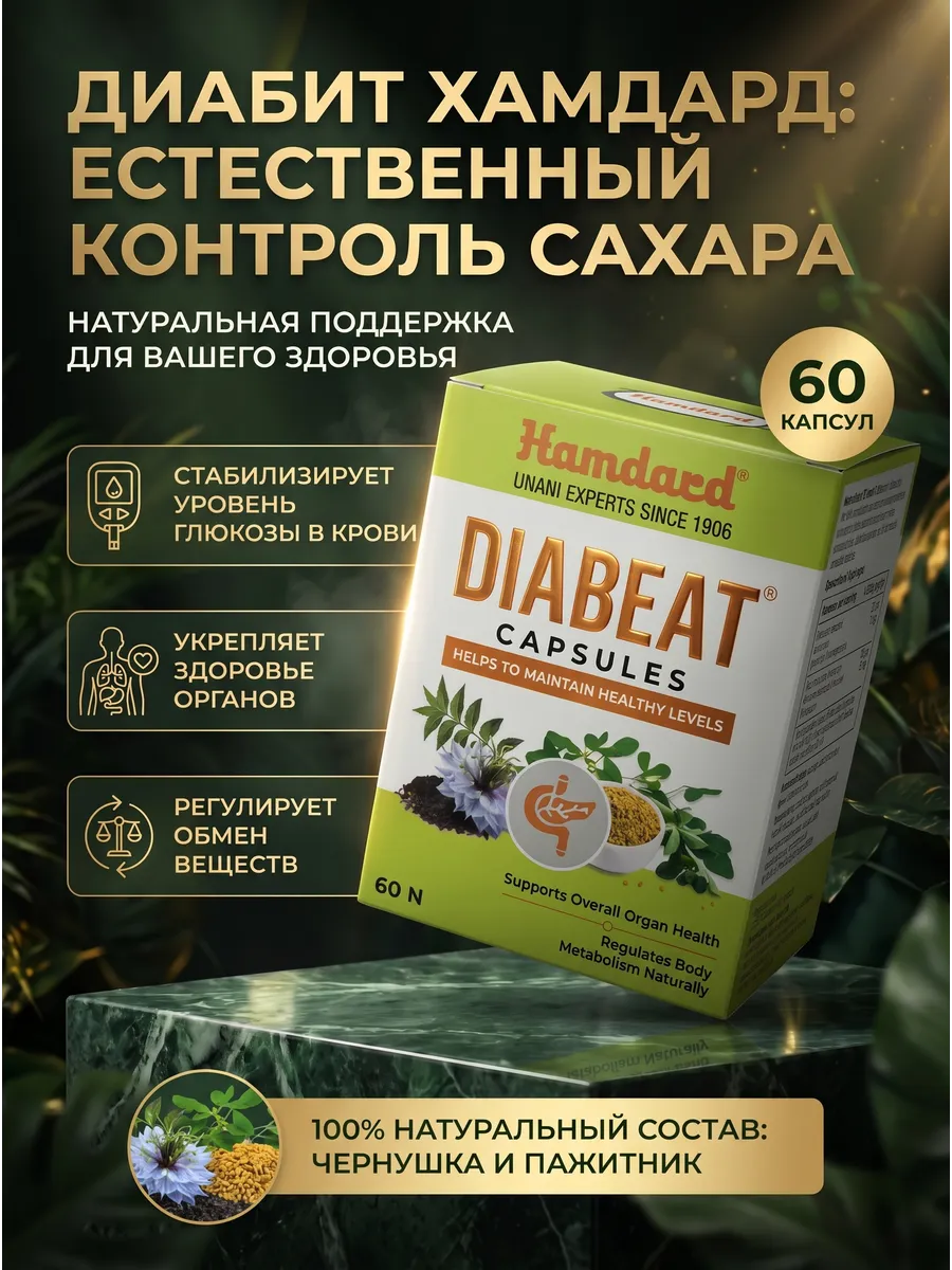 Диабеат Хамдард (Diabeat Hamdard) при диабете, 60 капс