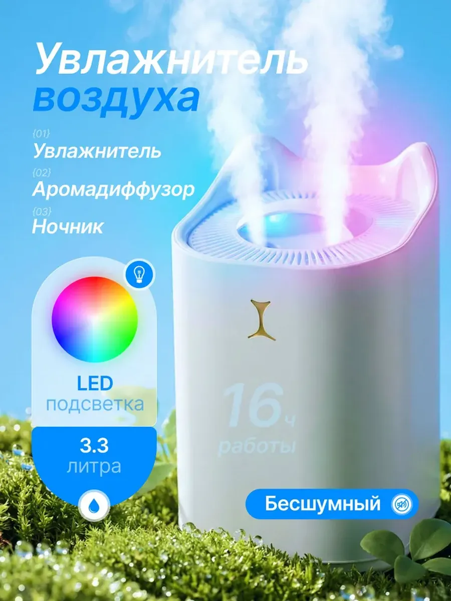 Увлажнитель воздуха для дома с аромадиффузором и подсветкой