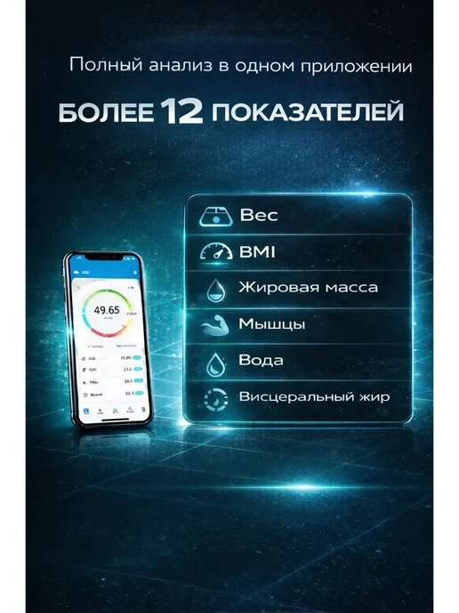 Умные напольные весы с анализом тела, черный, фото 2
