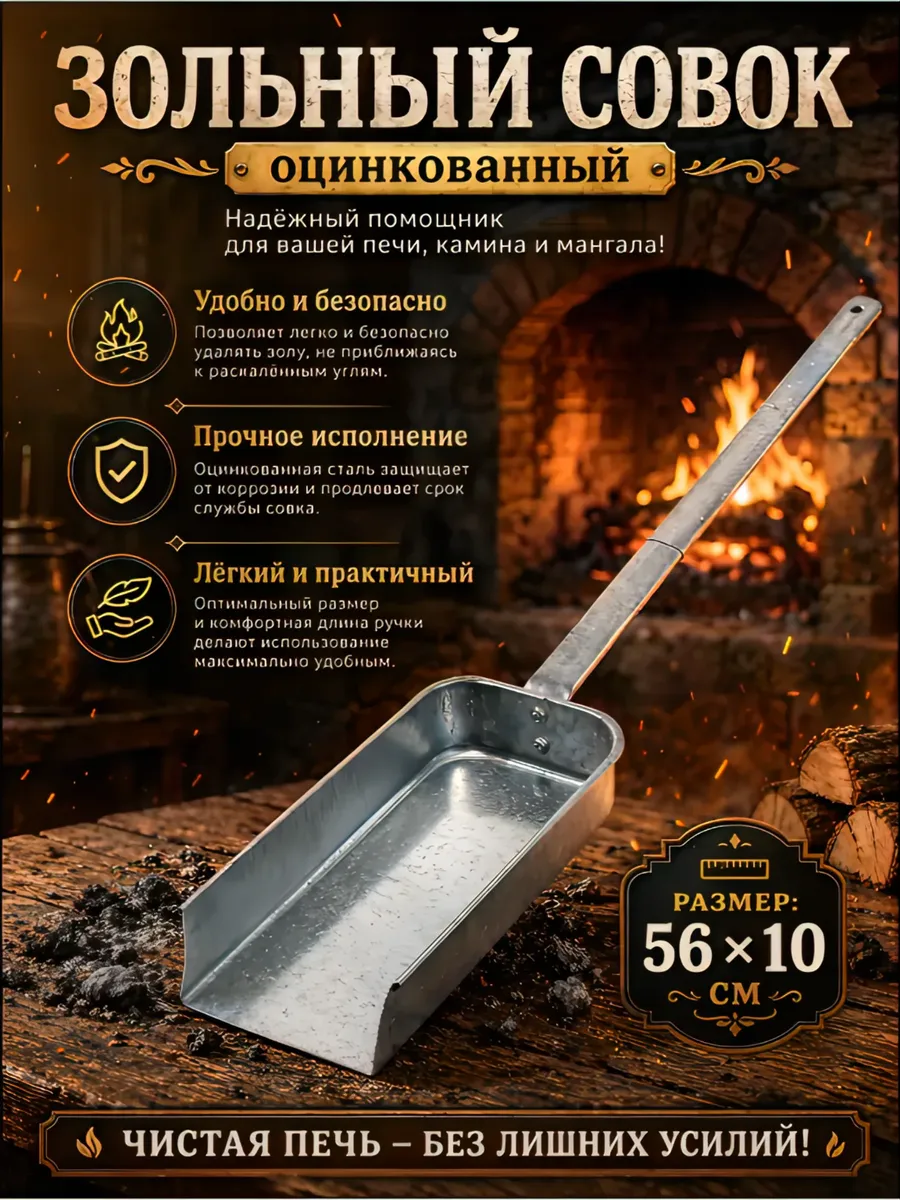 Совок зольный печной для камина и мангала оцинкованный