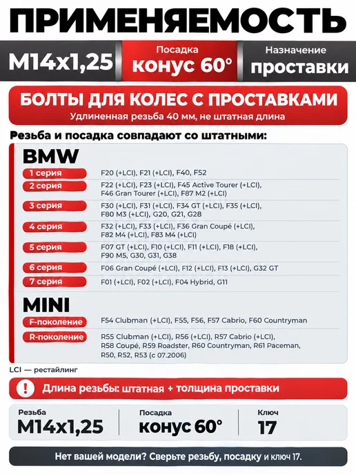 Болты колесные М14х1.25 конус, 45 мм, ключ 17, хром, 14x1.25, фото 3