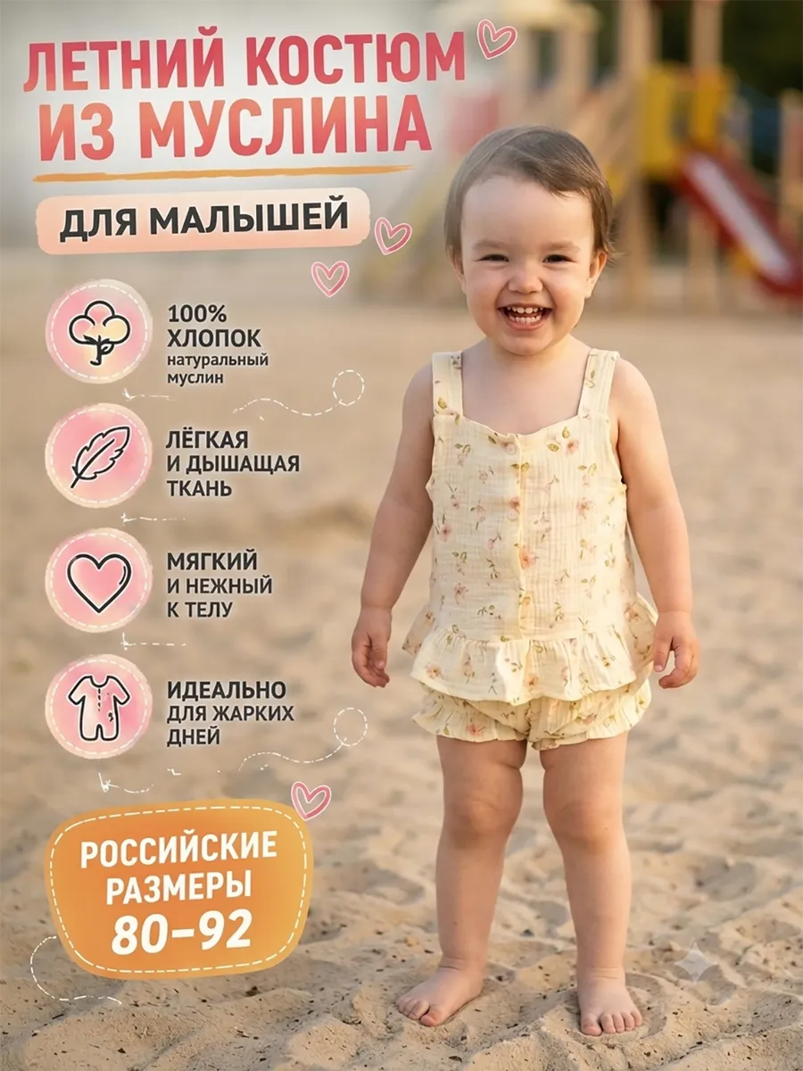 Летний муслиновый костюм для малышей