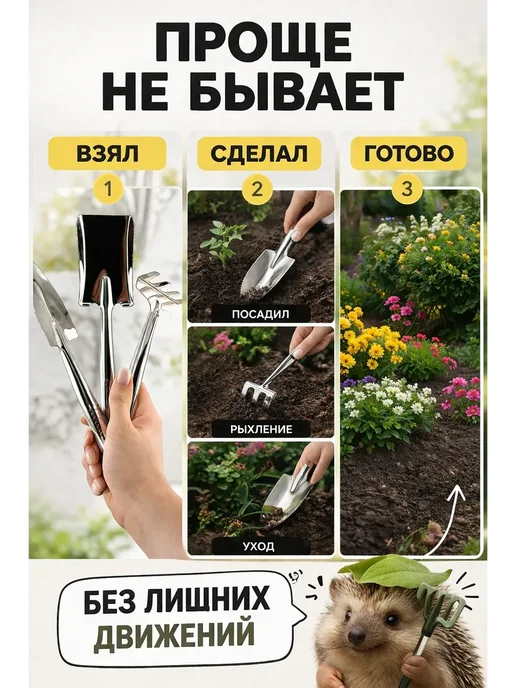 НАИМА Набор садовых инструментов 3в1 металлический, серый, фото 4