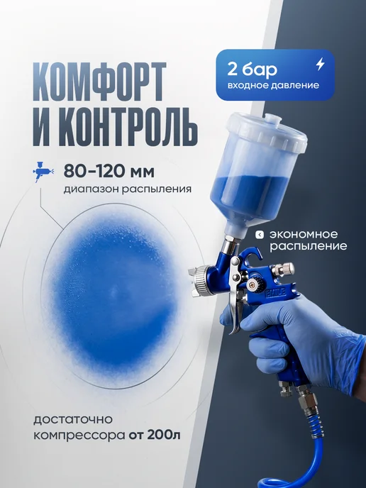 Sumsour Краскопульт пневматический с верхним бачком, синий, фото 3