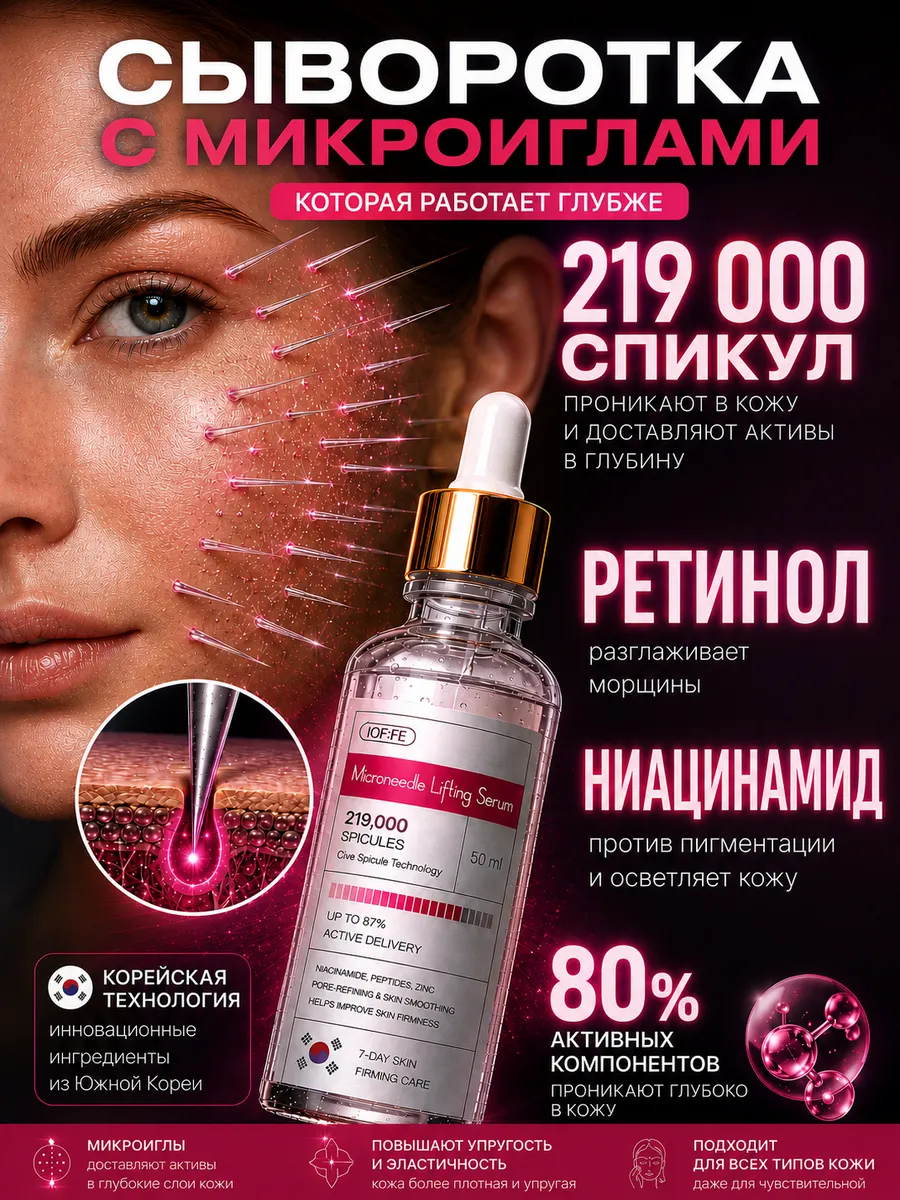Сыворотка для лица с микроиглами от морщин с ретинолом и ниа…