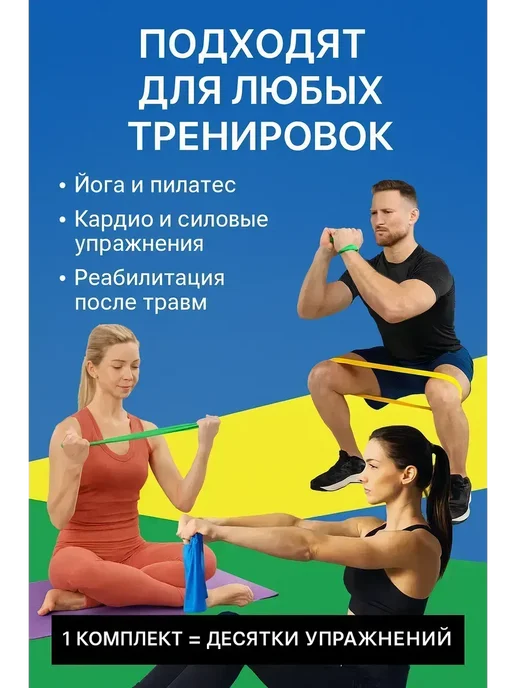 Гулька90 Набор фитнес-резинок для ног и ягодиц универсальный, голубой, фото 3