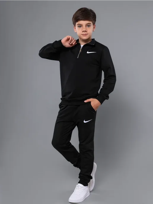 Timur Kids Спортивный костюм полузамок школьный для мальчика 8-14 лет, черный, фото 2