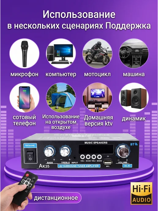 стерео усилитель для колонок, черный