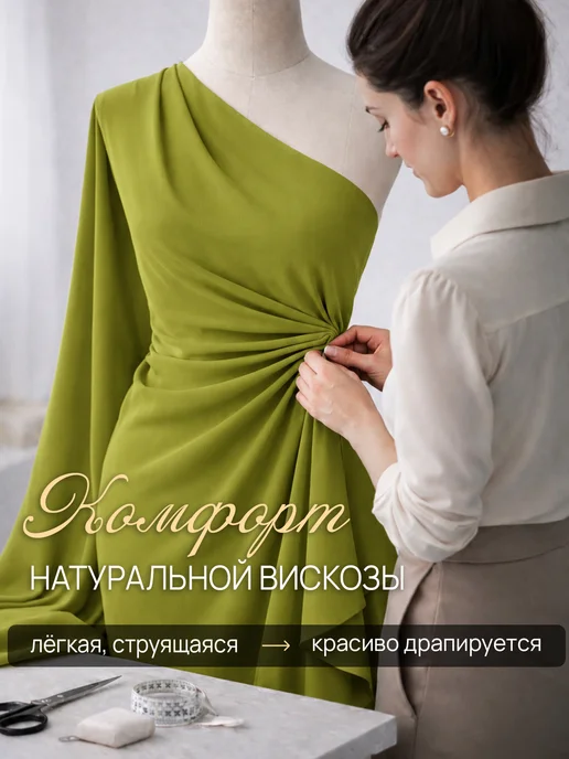 НИТЕКА Ткань для шитья штапель вискоза, зеленый, фото 2