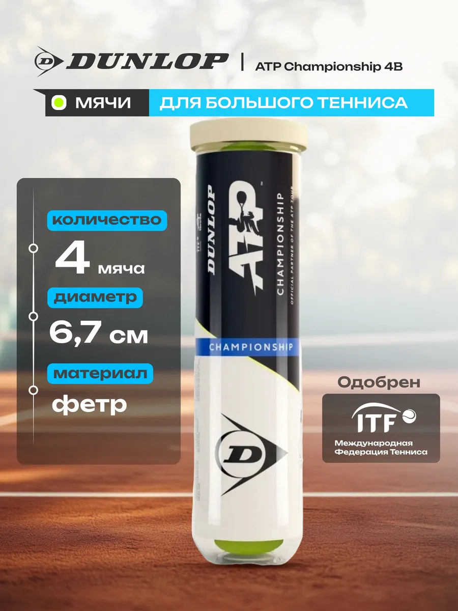 Мячи для большого тенниса ATP Championship 4B, уп. 4 шт, ITF