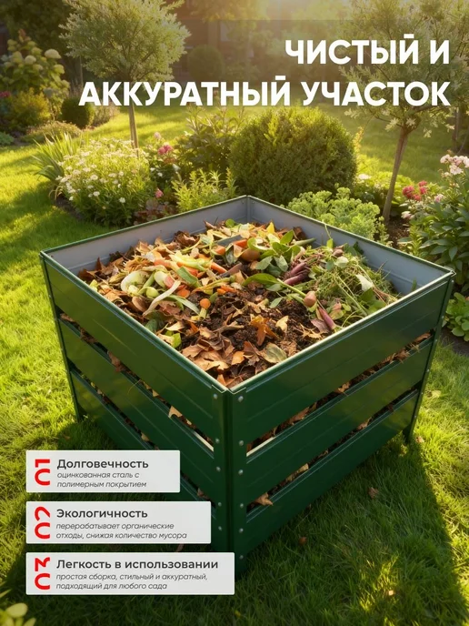 Компостер садовый 850 литров графит (RAL 7024), без крышки, зеленый, фото 2