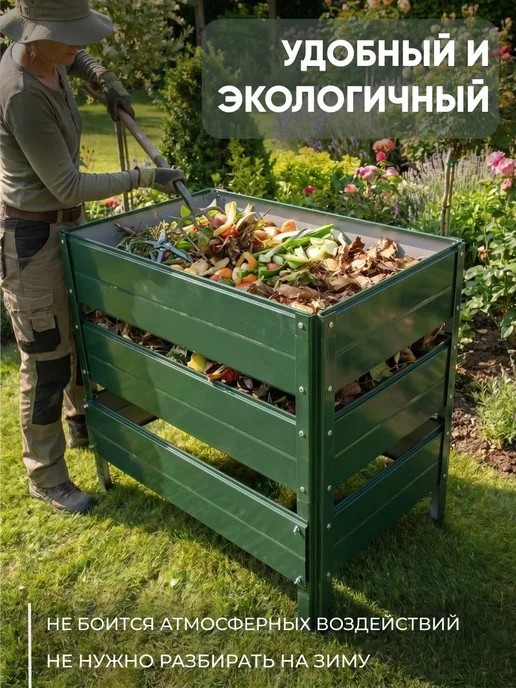 Компостер садовый 425 литров Серый (RAL 7004), без крышки, зеленый, фото 3