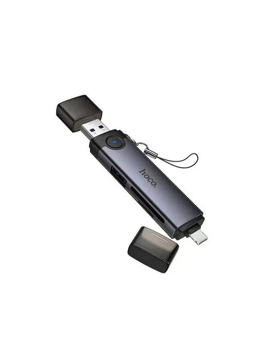 HOCO Картридер 3-в-1 USB-A + Lightning для iOS и ПК, черный, фото 3