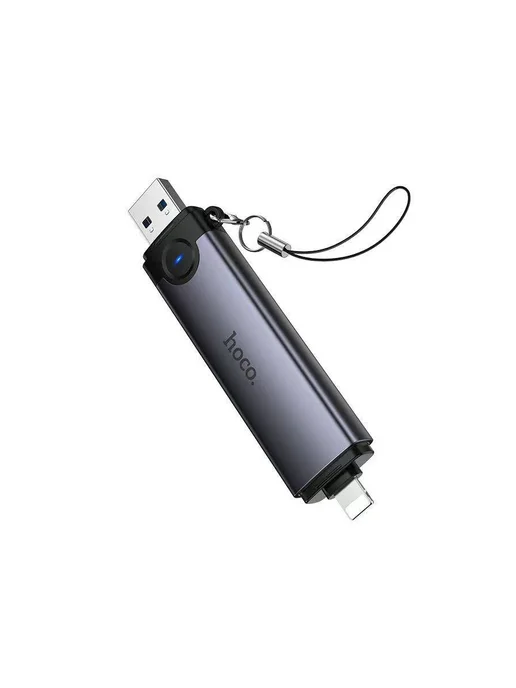 HOCO Картридер 3-в-1 USB-A + Lightning для iOS и ПК, черный, фото 5