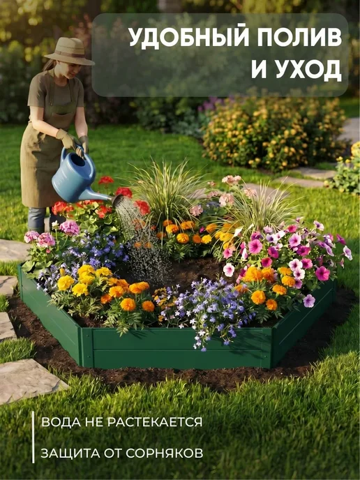 Клумба шестигранная 100х20см Зеленый (RAL 6005), зеленый, фото 4