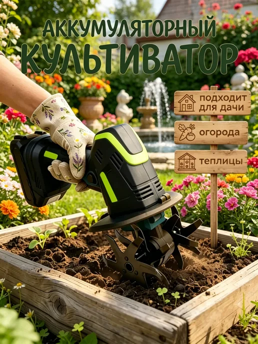 Культиватор аккумуляторный садовый электротяпка, черный, фото 5