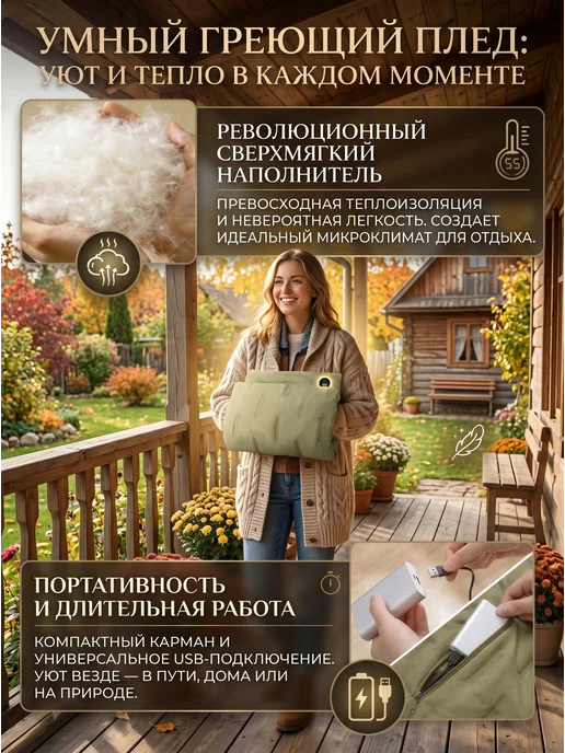 Электрическая грелка для рук, электрогрелка, муфта бежевая, зеленый, фото 5
