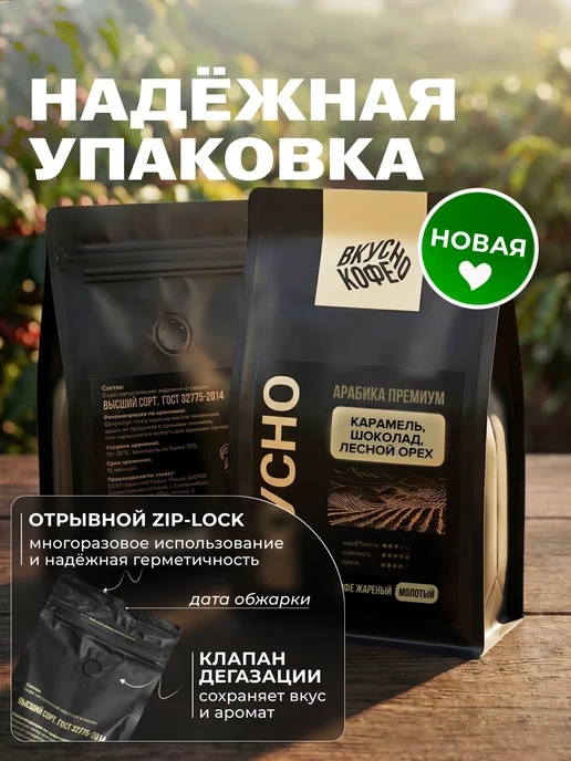 ВКУСНОКОФЕ Кофе молотый 250 гр Арабика Premium Blend, 100%, 250 г, фото 6