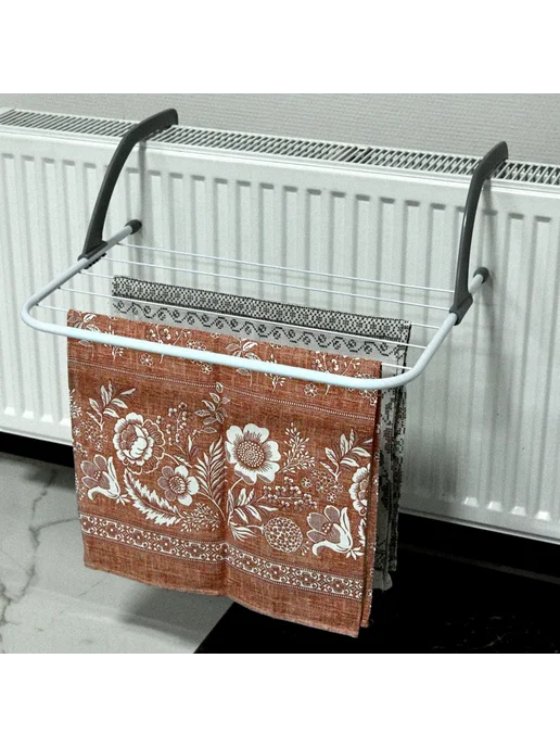 МУЛЬТИДОМ Сушилка для белья на батарею 5 струн 50х35х14 см, 50x35x14 см, фото 5